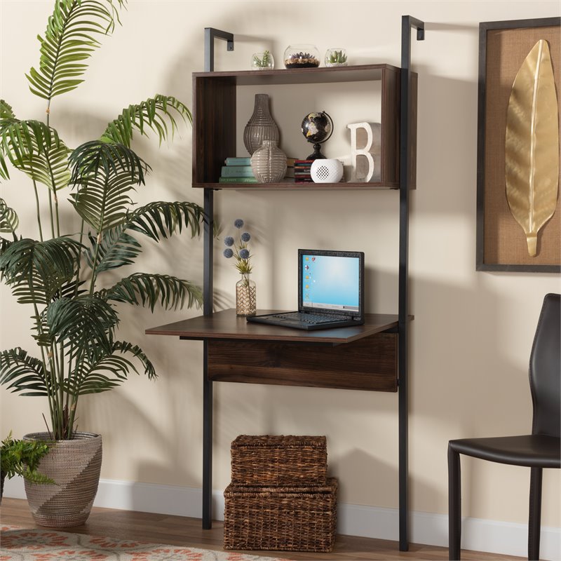 Pemberly Row Modern Brown Finished Wood Display Shelf with Desk