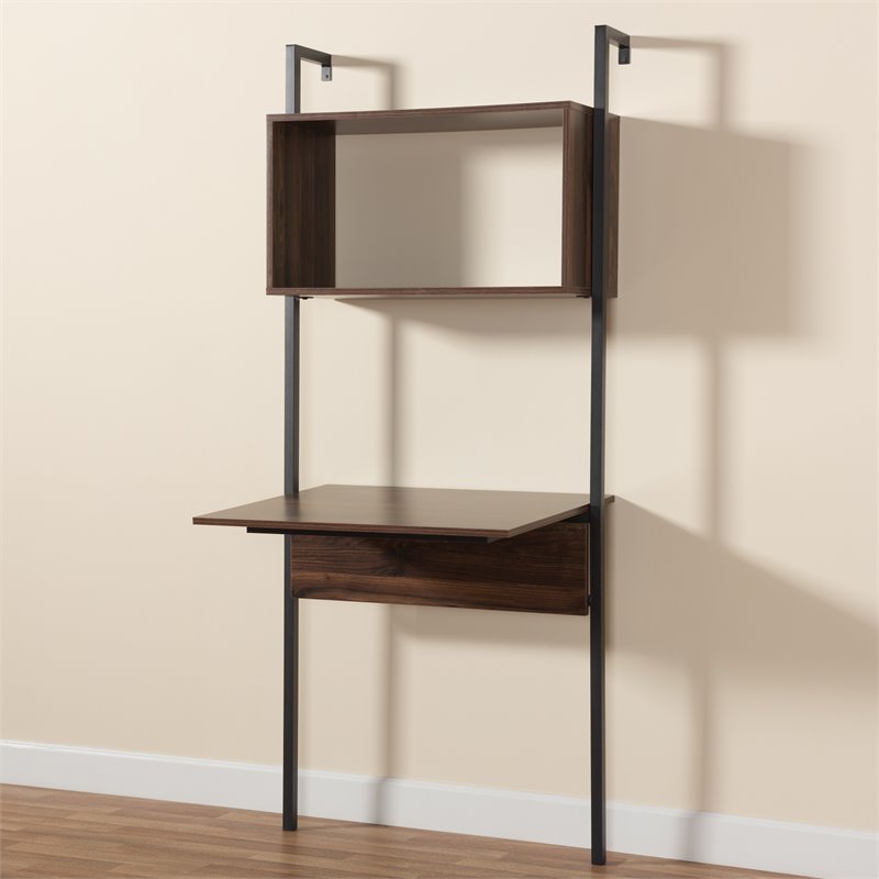 Pemberly Row Modern Brown Finished Wood Display Shelf with Desk