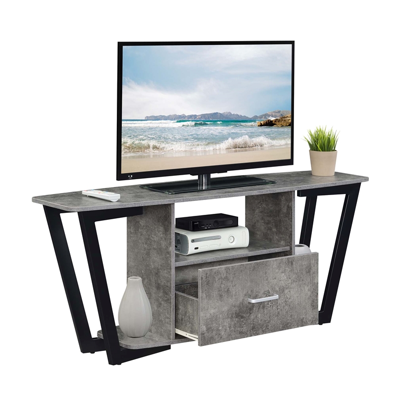 Pemberly Row 60-inch One-Drawer TV Stand with Shelves in Gray Wood Finish