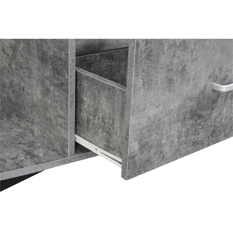Pemberly Row 60-inch One-Drawer TV Stand with Shelves in Gray Wood Finish