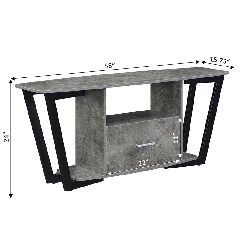 Pemberly Row 60-inch One-Drawer TV Stand with Shelves in Gray Wood Finish