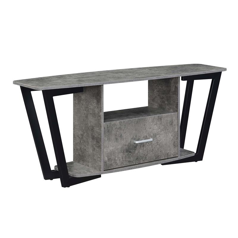 Pemberly Row 60-inch One-Drawer TV Stand with Shelves in Gray Wood Finish
