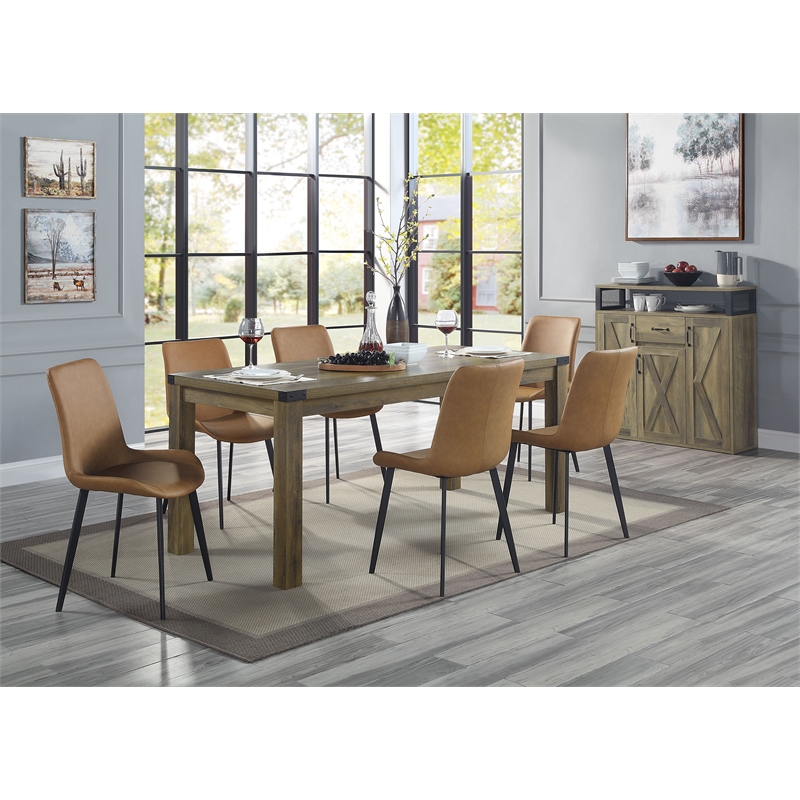 Pemberly Row Modern Wooden Rectangular Dining Table in Rustic Oak