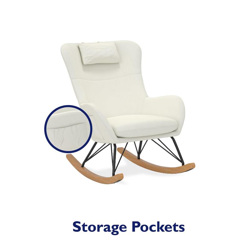 Pemberly Row Cranbrook Rocker Accent Chair with Storage Pockets in White