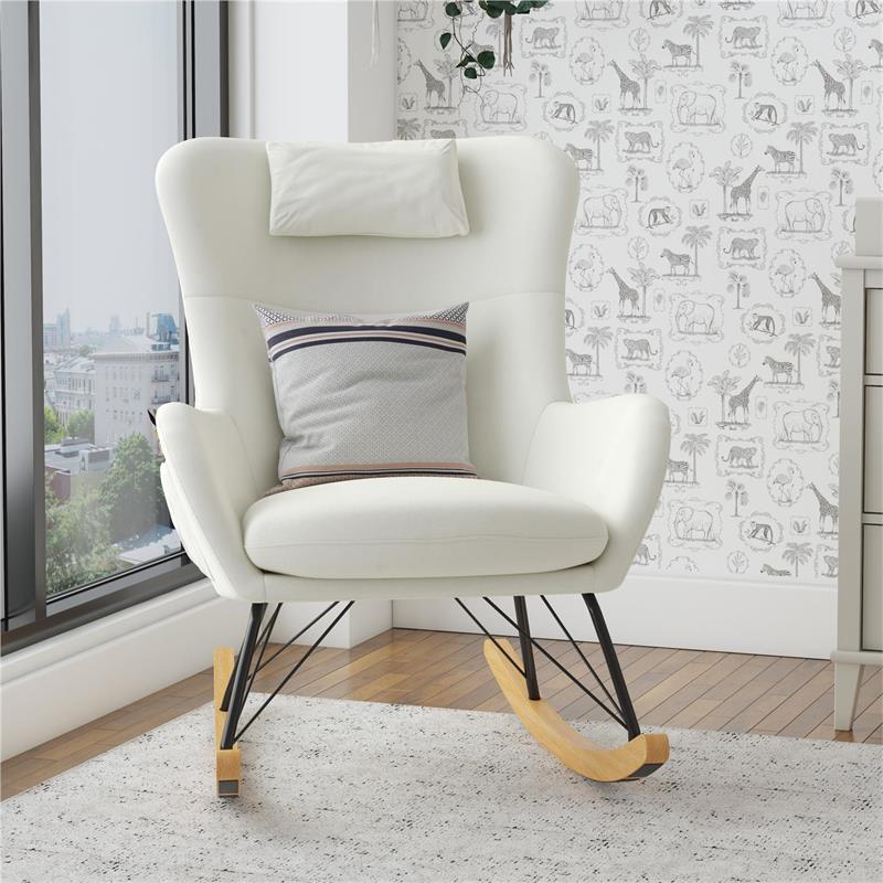 Pemberly Row Cranbrook Rocker Accent Chair with Storage Pockets in White