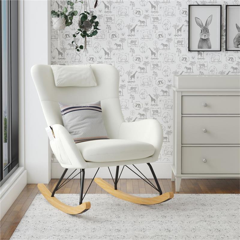 Pemberly Row Cranbrook Rocker Accent Chair with Storage Pockets in White
