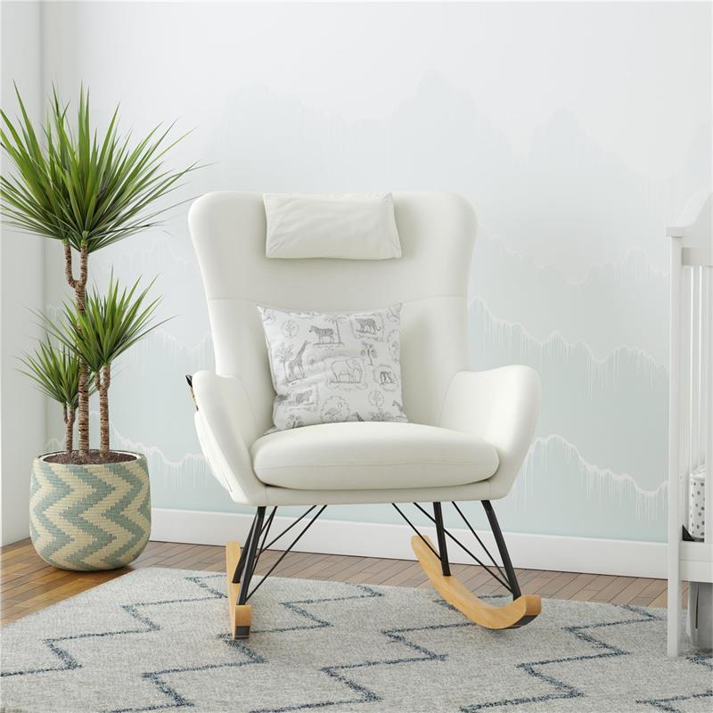 Pemberly Row Cranbrook Rocker Accent Chair with Storage Pockets in White