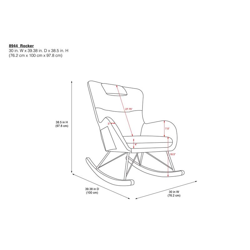 Pemberly Row Cranbrook Rocker Accent Chair with Storage Pockets in White