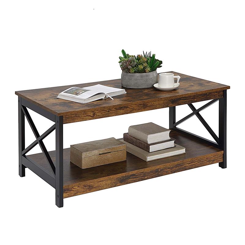 Pemberly Row Coffee Table with Shelf - Nutmeg Wood Finish with Black Metal Frame