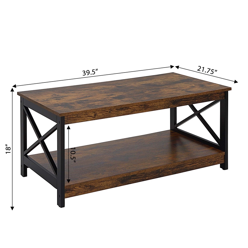 Pemberly Row Coffee Table with Shelf - Nutmeg Wood Finish with Black Metal Frame