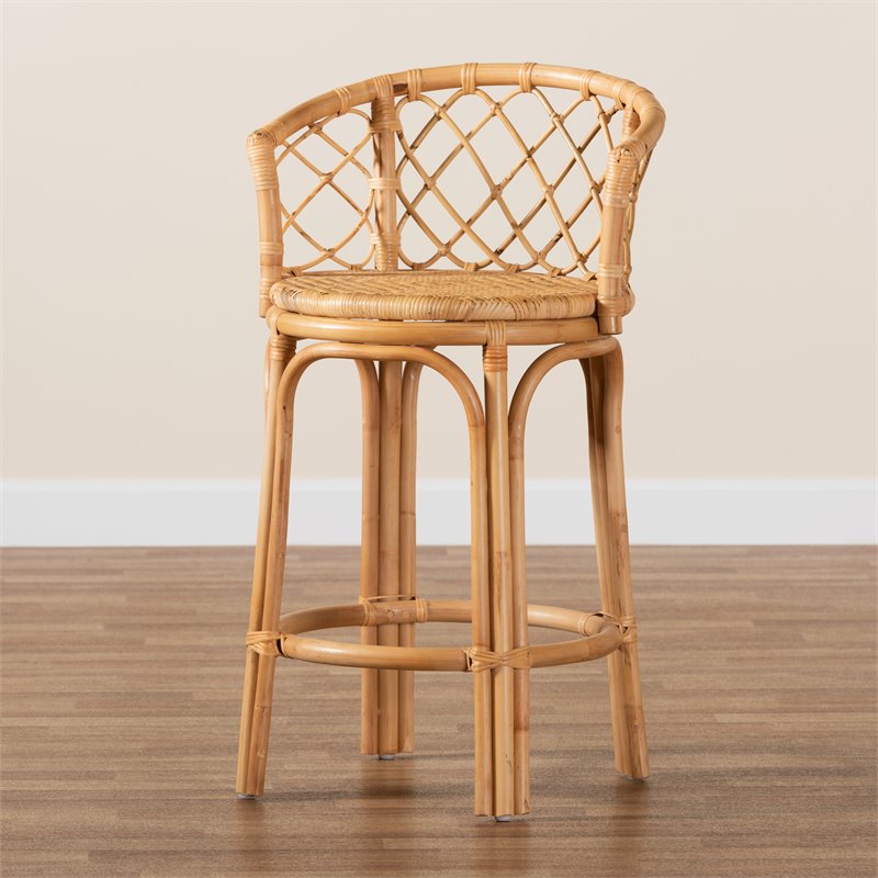 Pemberly Row Modern Bohemian Natural Brown Rattan Counter Stool