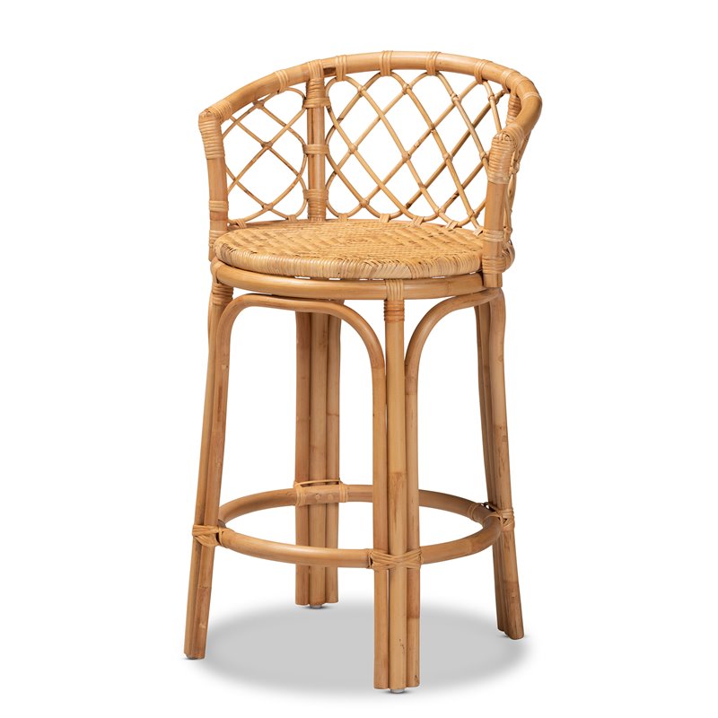 Pemberly Row Modern Bohemian Natural Brown Rattan Counter Stool