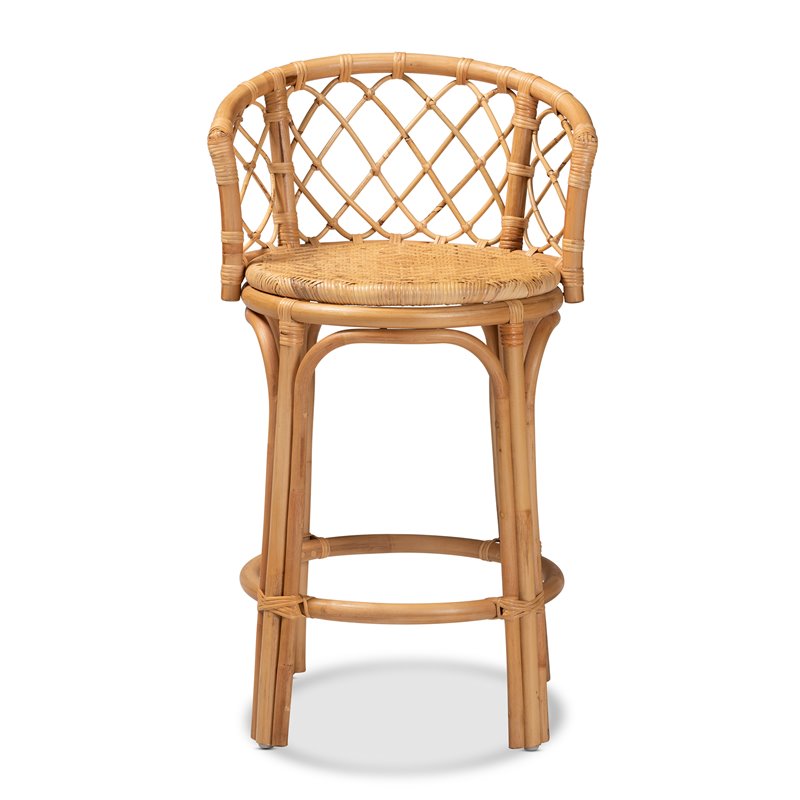 Pemberly Row Modern Bohemian Natural Brown Rattan Counter Stool