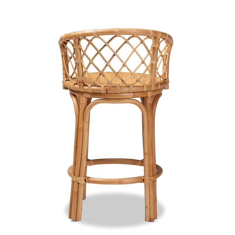 Pemberly Row Modern Bohemian Natural Brown Rattan Counter Stool