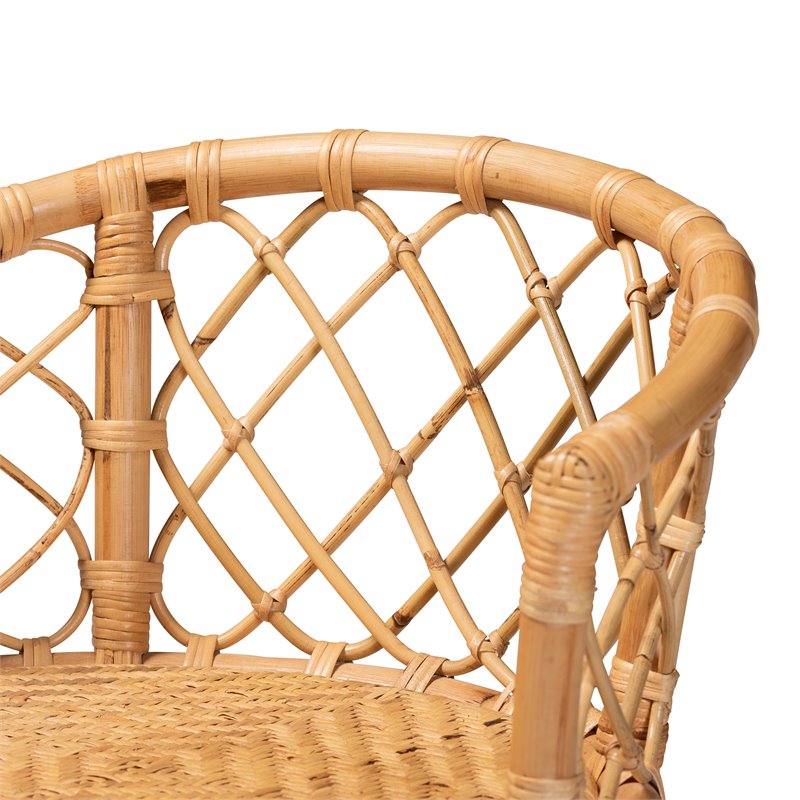 Pemberly Row Modern Bohemian Natural Brown Rattan Counter Stool