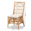 Pemberly Row Rose White Fabric Upholstered and Brown Rattan Dining Chair