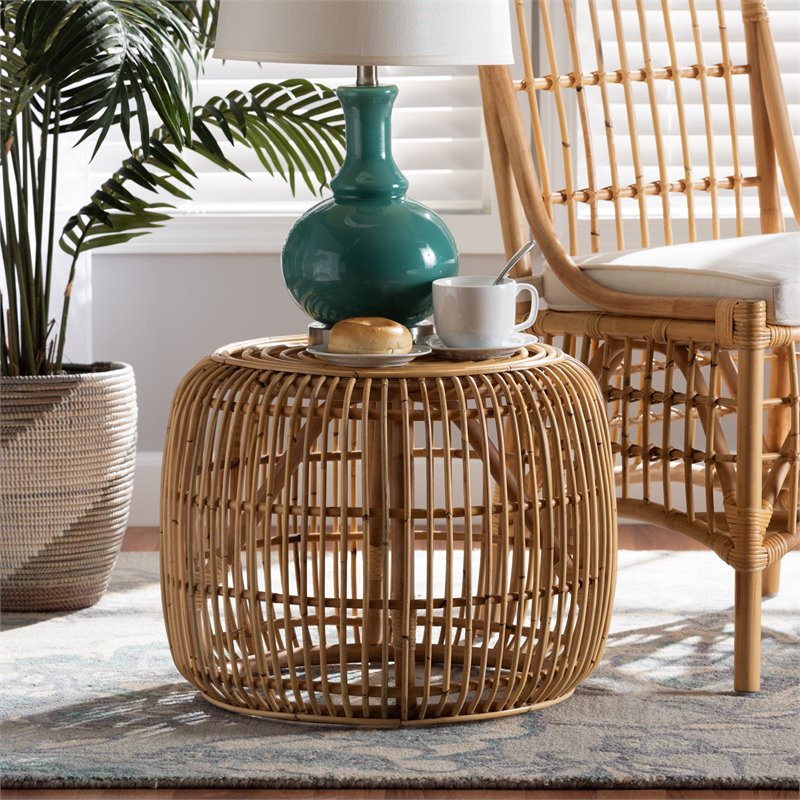 Pemberly Row Contemporary Transitional Brown Rattan End table