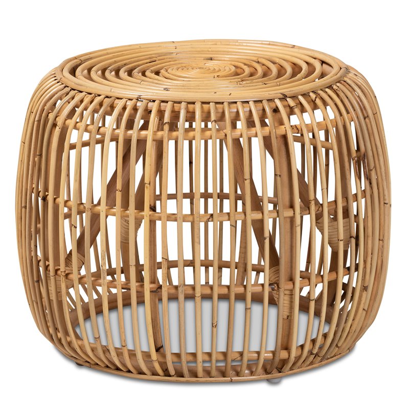 Pemberly Row Contemporary Transitional Brown Rattan End table
