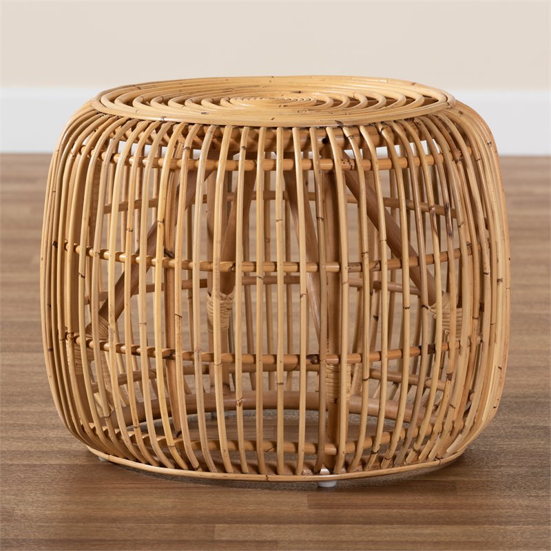 Pemberly Row Contemporary Transitional Brown Rattan End table
