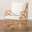 Pemberly Row White Fabric Upholstered and Natural Brown Rattan Armchair