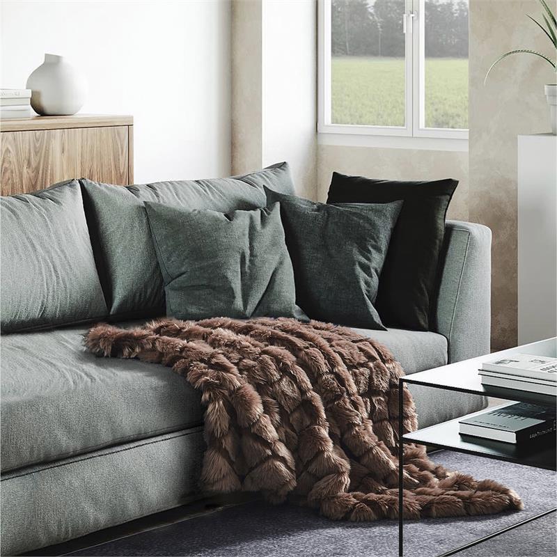 Pemberly Row Throw Brown Acrylic Luxuriously Soft Diamond Geometric Design