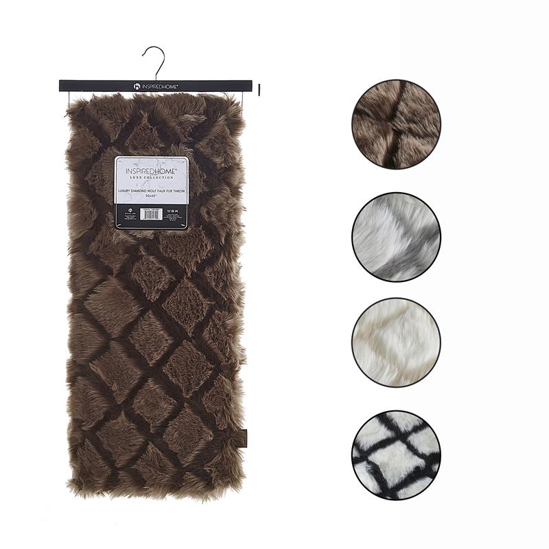 Pemberly Row Throw Brown Acrylic Luxuriously Soft Diamond Geometric Design