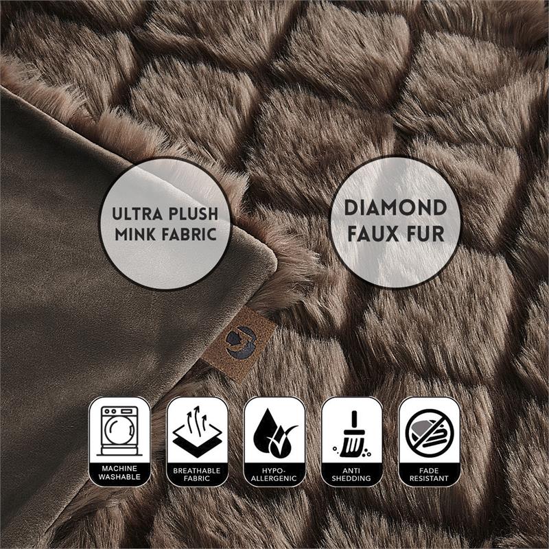 Pemberly Row Throw Brown Acrylic Luxuriously Soft Diamond Geometric Design