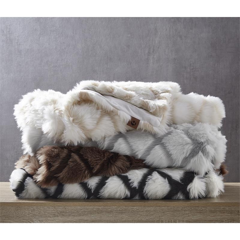 Pemberly Row Throw Brown Acrylic Luxuriously Soft Diamond Geometric Design