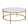 Pemberly Row Faux Marble Top 36 In Round Coffee Table in Gold