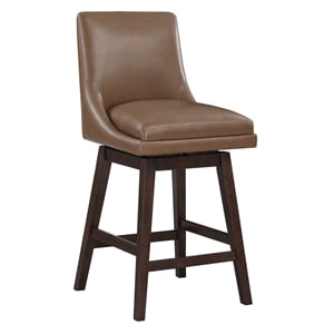 Pemberly Row 26 &quot Swivel Counter Stool in Walnut Faux Leather