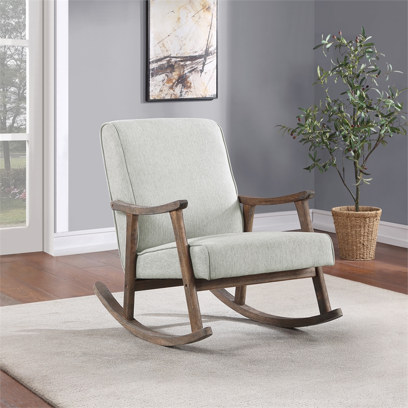 Pemberly Row Rocker in Smoke Ash Fabric with Brushed Brown Finish Frame