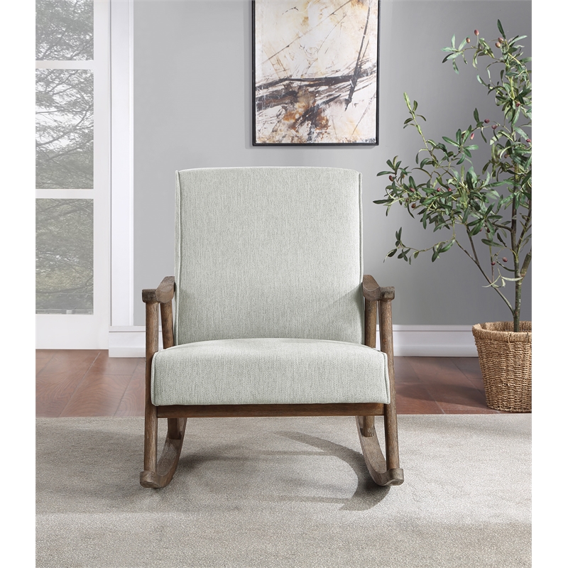 Pemberly Row Rocker in Smoke Ash Fabric with Brushed Brown Finish Frame