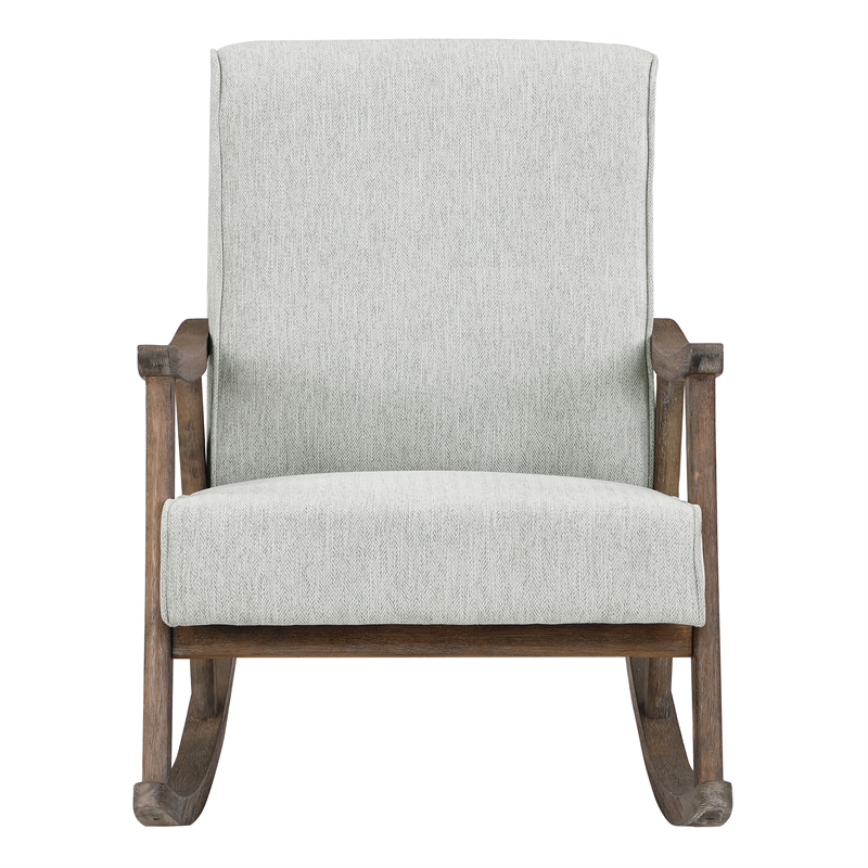Pemberly Row Rocker in Smoke Ash Fabric with Brushed Brown Finish Frame