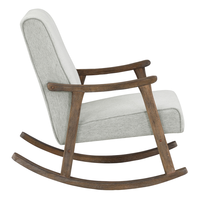 Pemberly Row Rocker in Smoke Ash Fabric with Brushed Brown Finish Frame