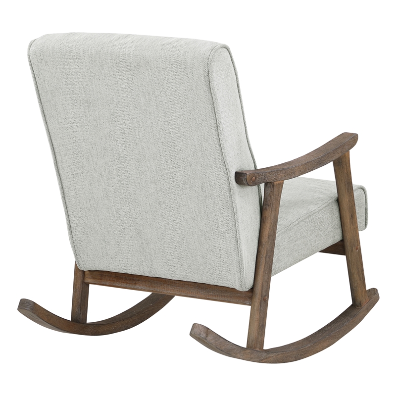 Pemberly Row Rocker in Smoke Ash Fabric with Brushed Brown Finish Frame
