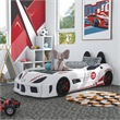 Pemberly Row Plastic Twin Race Car Bed with LED Light in White