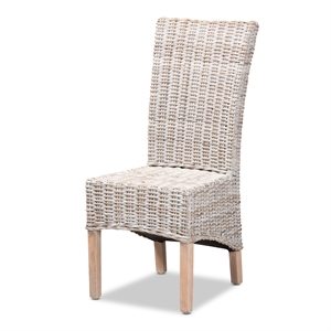 Pemberly Row Transitional Rattan and Natural Brown Wood Dining Chair
