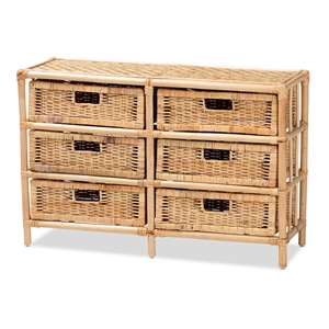 Pemberly Row Modern Natural Brown Rattan 6-Drawer Storage Cabinet