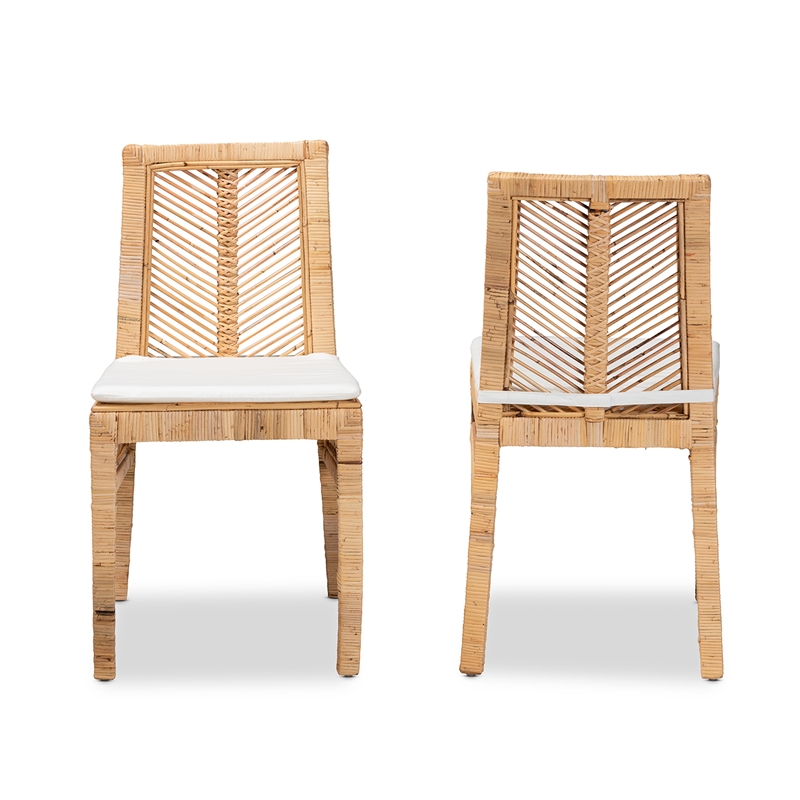 Pemberly Row Modern Bohemian Natural Brown Rattan 2-Piece Dining Chair Set
