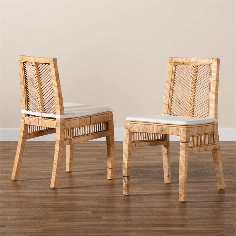 Pemberly Row Modern Bohemian Natural Brown Rattan 2-Piece Dining Chair Set