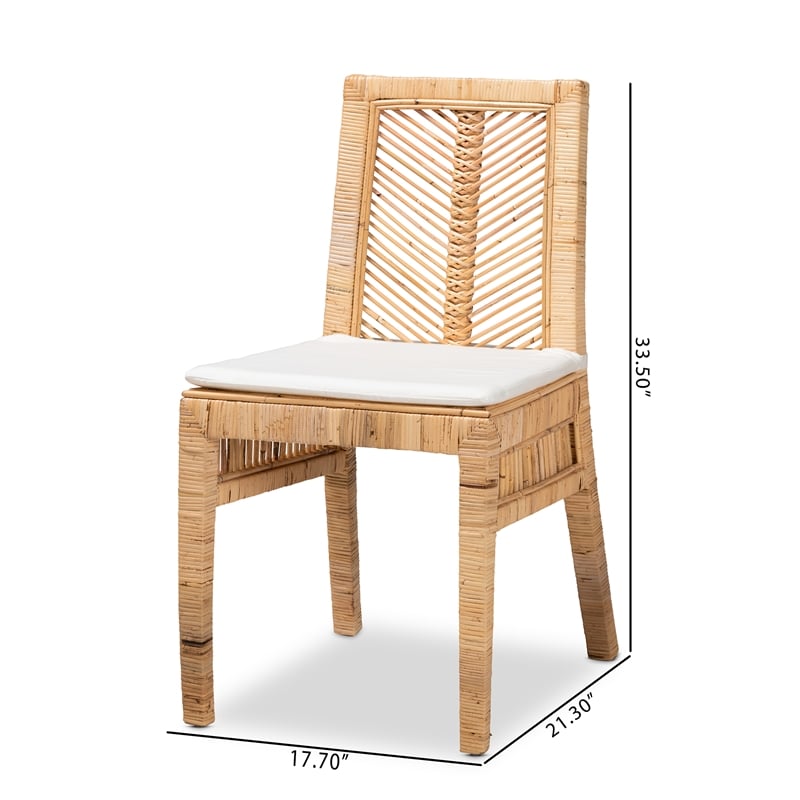 Pemberly Row Modern Bohemian Natural Brown Rattan 2-Piece Dining Chair Set