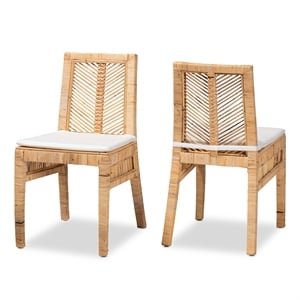 Pemberly Row Modern Bohemian Natural Brown Rattan 2-Piece Dining Chair Set