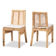 Pemberly Row Modern Bohemian Natural Brown Rattan 2-Piece Dining Chair Set