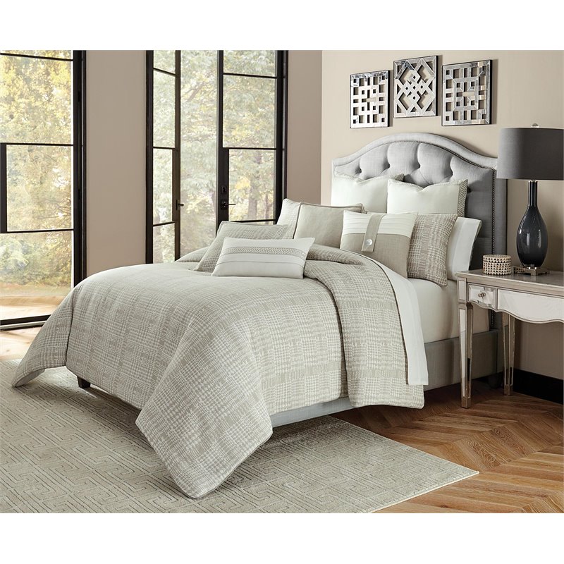 Pemberly Row 10-piece Fabric King Comforter Set in Gray/Natural
