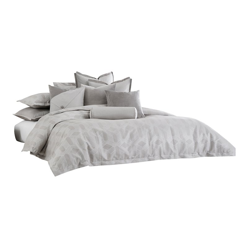 Pemberly Row 10-piece Feather Fill Fabric King Duvet Set in Dove Gray