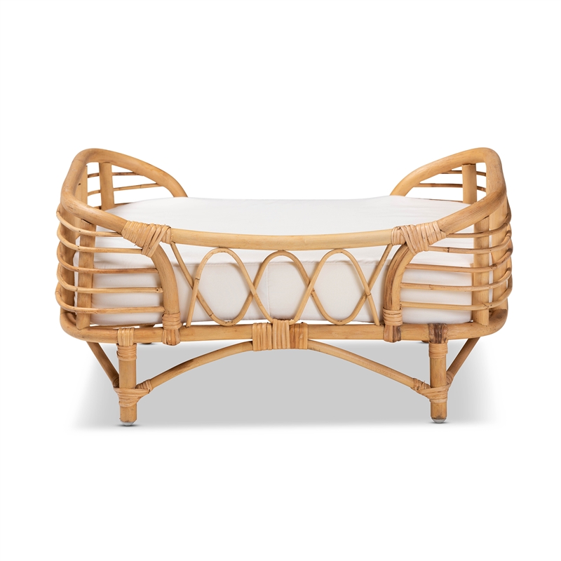 Pemberly Row Modern Bohemian Natural Brown Rattan Pet Bed with Cushion