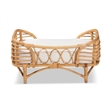 Pemberly Row Modern Bohemian Natural Brown Rattan Pet Bed with Cushion