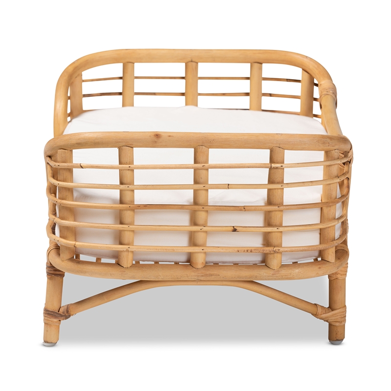 Pemberly Row Modern Bohemian Natural Brown Rattan Pet Bed with Cushion