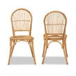Pemberly Row Modern Bohemian Natural Brown Rattan 2-Piece Dining Chair Set