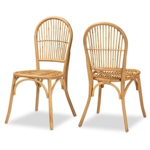 Pemberly Row Modern Bohemian Natural Brown Rattan 2-Piece Dining Chair Set